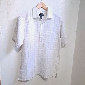 pronto uomo | Men's White Plaid button up short sleeve Shirt classic fit
